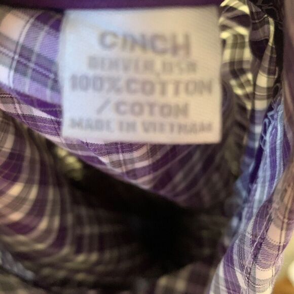 Cinch Shirt Mens Medium Purple White Plaid Button Down Cowboy Western Rodeo - Picture 15 of 16